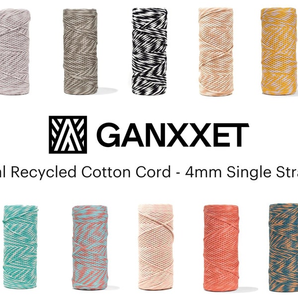 GANXXET Macrame Dual Cotton Cord - 4 mm Single Strand - Dual Color; Cuerda reciclada, cordón de algodón, cuerda para colgar plantas