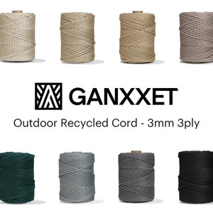 GANXXET Outdoor Recycled Polypropylene Macrame Rope 3mm 3ply x 110yd - Weather Resistant for Plant Hangers Hammocks & Outdoor Decorations