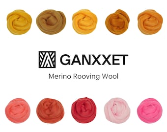 Ganxxet Merino Wool Roving Top 23 microns 3.5 oz Yarn - Spin into Yarn, Needle Felt, Crochet and Knitting Jumbo Wool