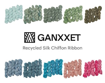 Recycled Silk Chiffon Ribbon – Hand-dyed Silk Yarn – Silk Ribbon for Jewelry and Tassel Bag, Gift for Knitters, 150ft - 3.5 oz.