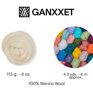 Hilo de lana merino Ganxxet Roving Top de 23 micras y 3,5 oz: ideal para hilar, fieltrar con aguja, tejer a ganchillo y tejer a máquina. imagen 10