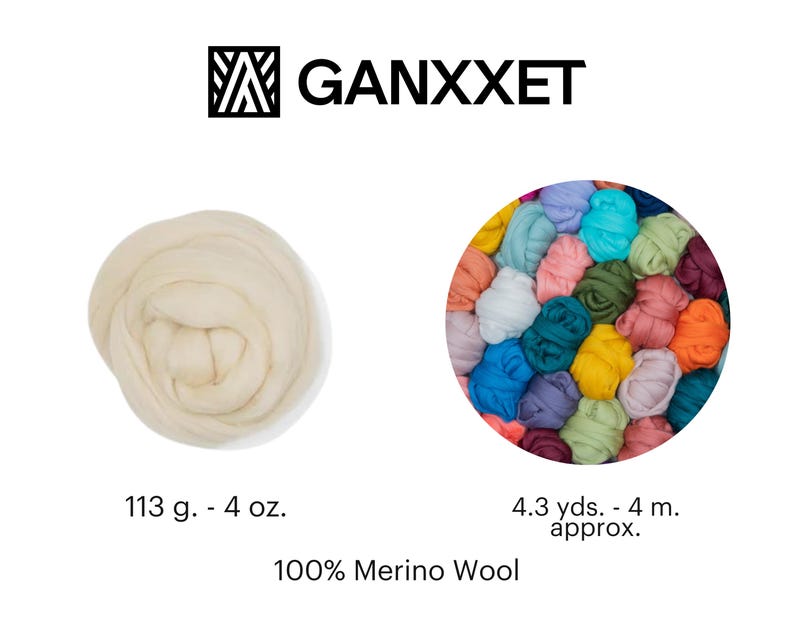 Hilo de lana merino Ganxxet Roving Top de 23 micras y 3,5 oz: ideal para hilar, fieltrar con aguja, tejer a ganchillo y tejer a máquina. imagen 10