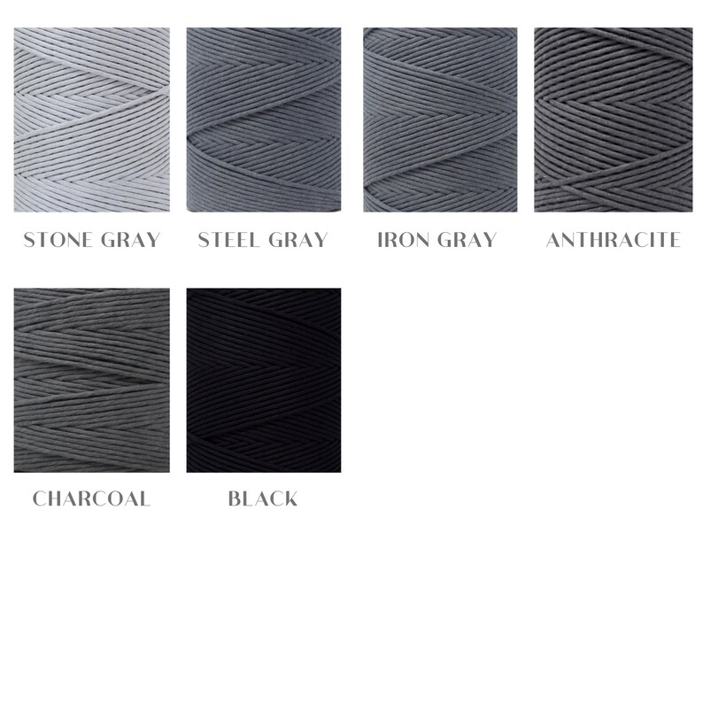 May include: Six spools of cotton cord in various shades of gray, from light to dark, including Stone Gray, Steel Gray, Iron Gray, Anthracite, Charcoal, and Black.