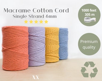 Zero Waste Macrame Cotton Cord - 6mm Single Strand 1000 feet; Premium Quality Recycled Cotton Cord; Macrame cotton string; Macrame Cord 6mm