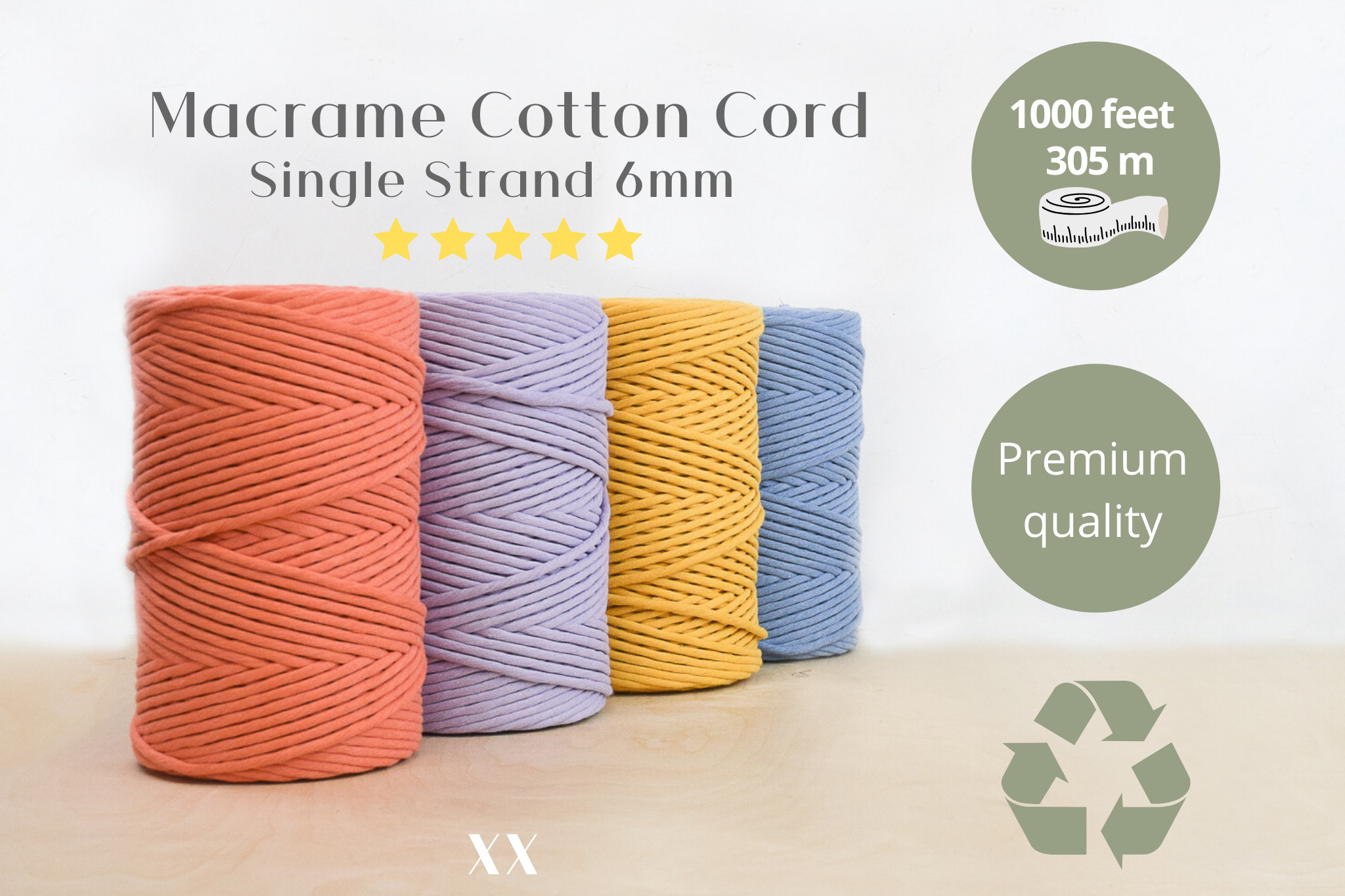 3mm Triple Strand Recycled Cotton Macrame Rope/ 1000 Ft Coloured Macrame  Cord/soft Cotton Rope/100% Recycled Cotton/diy Macrame/weaving 