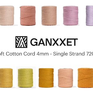 May include: Assortment of 10 spools of 4mm single strand cotton cord in various colors, including beige, pink, lavender, yellow, and orange. The cord is 720 feet long and is made by GANXXET.