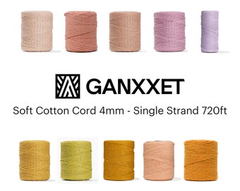 Cordón de algodón suave reciclado de 4 mm, hebra única hecha de algodón OEKO-TEX, suministros de cuerda para decoración de GANXXET, 720 pies