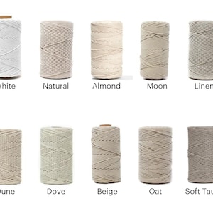 May include: Ten spools of cotton rope in various natural colors, including white, natural, almond, moon, linen, dune, dove, beige, oat, and soft taupe.