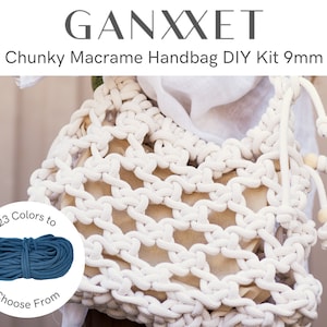 Chunky Macrame Handbag DIY Kit – Made of Braided Recycled Cotton Cord 9mm – Kit for Macrame Bag by GANXXET, includes 2 bundles of 164ft cord