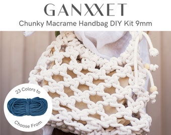 Chunky Macrame Handbag DIY Kit – Made of Braided Recycled Cotton Cord 9mm – Kit for Macrame Bag by GANXXET, includes 2 bundles of 164ft cord