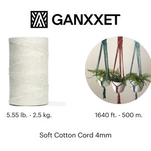 Recycled Cotton Macrame Cord 4mm x 240 Yards Single Strand Soft Cotton Rope Supplies for Decor Crafts Plant Wall Hangers by GANXXET, 1640 Ft image 9