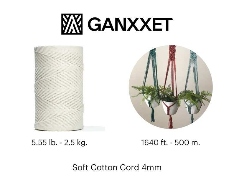 Recycled Cotton Macrame Cord 4mm x 240 Yards Single Strand Soft Cotton Rope Supplies for Decor Crafts Plant Wall Hangers by GANXXET, 1640 Ft image 9