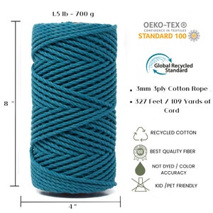 GANXXET MACRAME Cotton Cord 3 mm 3 strands Recycled cotton rope macrame 3mm 3 ply cord macrame cotton cord 3mm macrame cord image 8