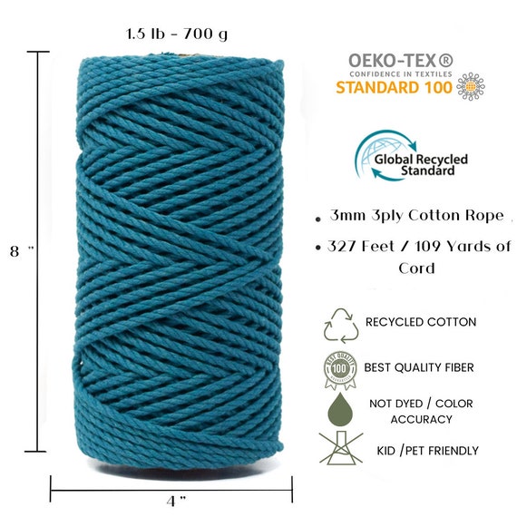 Beige Braided Cotton Cord ×109 Yards Natural Macrame Cotton