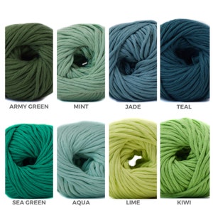 Puede incluir: Una colecci&oacute;n de diez ovillos de lana en varios tonos de verde y azul. Los colores incluyen verde militar, menta, jade, azul verdoso, verde mar, aguamarina, lima y kiwi.