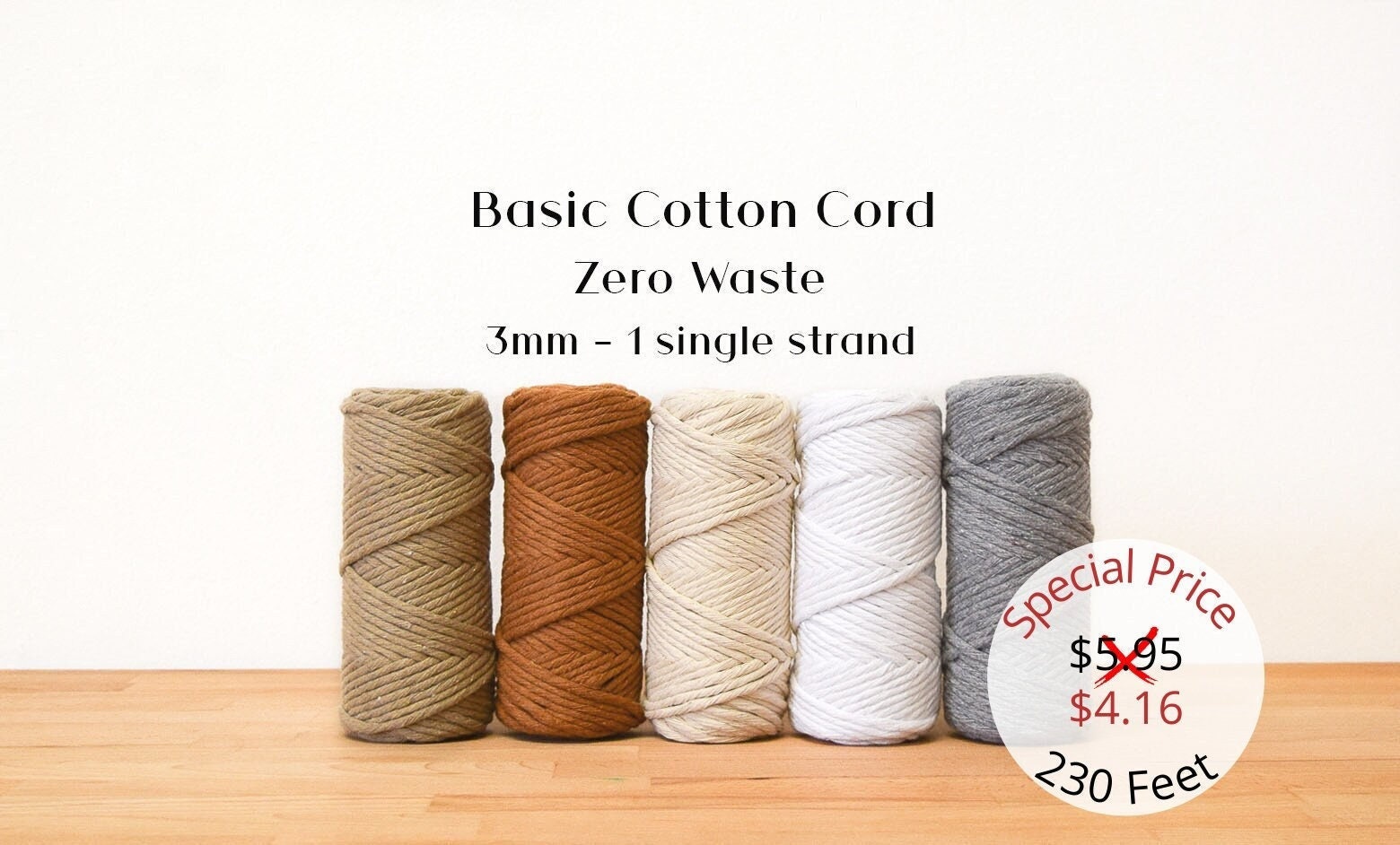 Basic Cotton Cord Zero Waste 3 Mm 1 Single Strand, Recycled Cotton Cord,  Macrame Cotton String, Macrame Cord,macrame Cord 3mm,cotton Cord 