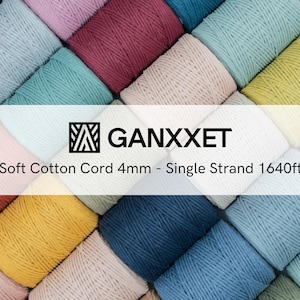 Recycled Cotton Macrame Cord 4mm x 240 Yards Single Strand Soft Cotton Rope Supplies for Decor Crafts Plant Wall Hangers by GANXXET, 1640 Ft