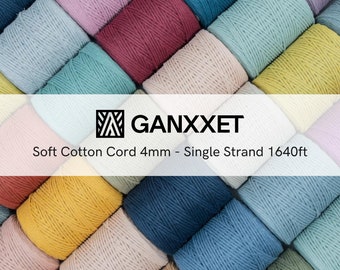 Recycled Cotton Macrame Cord 4mm x 240 Yards Single Strand Soft Cotton Rope Supplies for Decor Crafts Plant Wall Hangers by GANXXET, 1640 Ft
