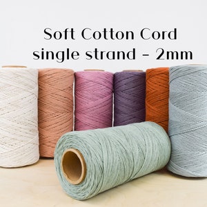 GANXXET - Soft Cotton Cord 2mm, Macrame 2mm Single Strand Cord, 2mm Macrame String, Recycled Macrame Cord, Macrame Cord, Single twist cord