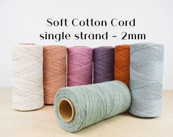 GANXXET - Soft Cotton Cord 2mm, Macrame 2mm Single Strand Cord, 2mm Macrame String, Recycled Macrame Cord, Macrame Cord, Single twist cord