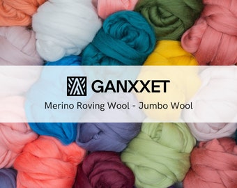 Ganxxet Merino Wool Roving Top 23 microns 3.5 oz Yarn - Spin into Yarn, Needle Felt, Crochet and Knitting Jumbo Wool