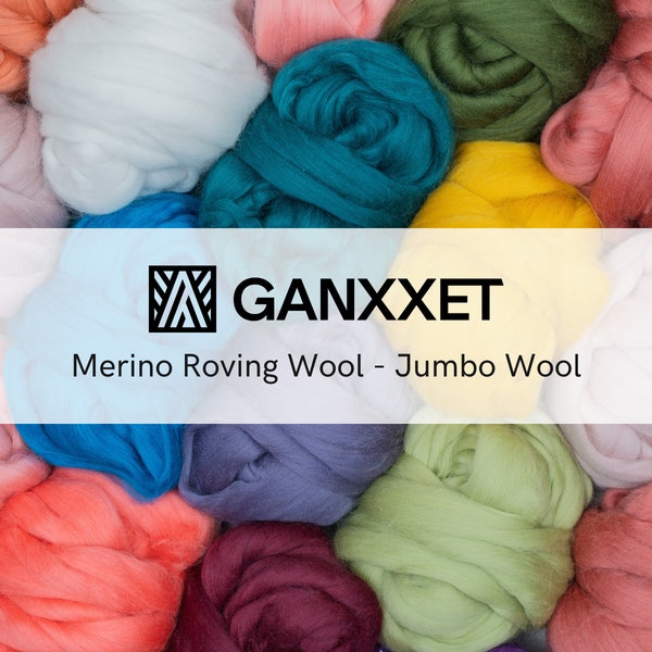 Ganxxet Merino Wool Roving Top 23 microns 3.5 oz Yarn - Spin into Yarn, Needle Felt, Crochet and Knitting Jumbo Wool