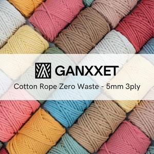 GANXXET Recycled Cotton Macrame Rope 5mm 3ply x 55yd Soft Cotton Twisted Colored Cord Supplies for Decor Crafts Plant Wall Hangers 164ft