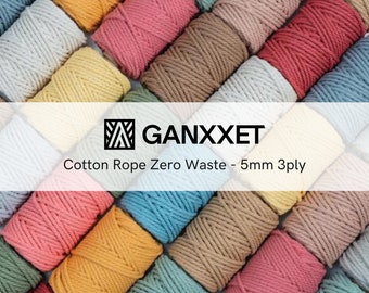 GANXXET Recycled Cotton Macrame Rope 5mm 3ply x 55yd Soft Cotton Twisted Colored Cord Supplies for Decor Crafts Plant Wall Hangers 164ft