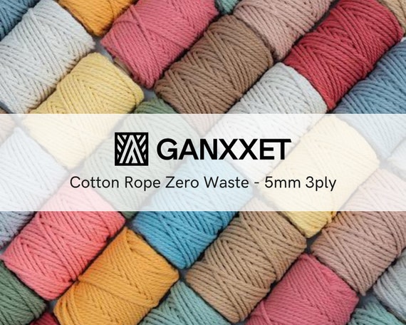 GANXXET Recycled Cotton Macrame Rope 5mm 3ply x 55yd Soft Cotton Twisted Colored Cord Supplies for Decor Crafts Plant Wall Hangers 164ft