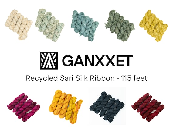 Sari Silk Ribbon – Recycled Hand-dyed – Indian Silk Ribbon for Weavings, Crochet and Knitting 0.2 lbs - 3.5 oz.