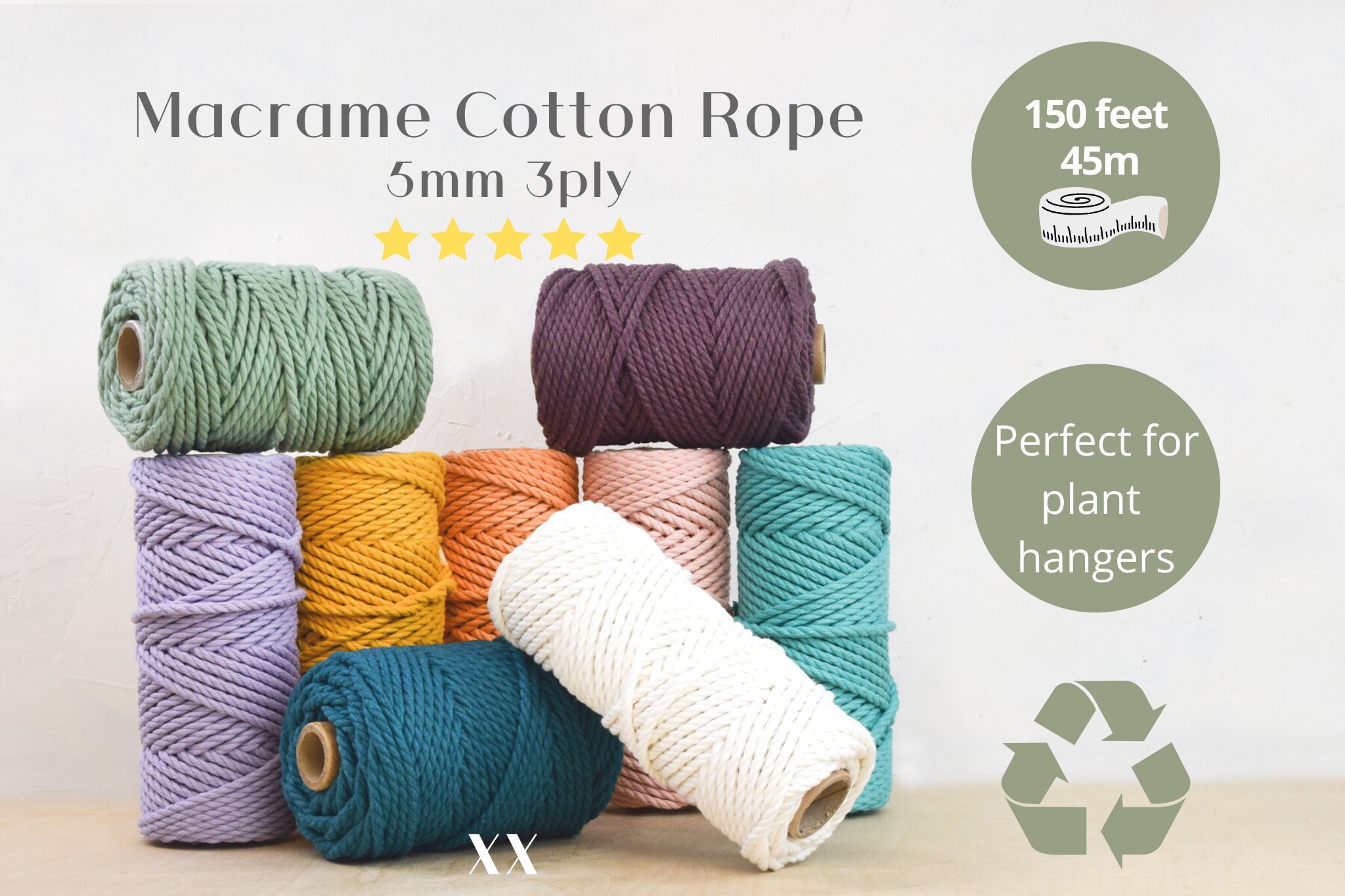 Premium Braided Cotton Cord 5mm (100 m)  Macrame rope, Crochet cord –  Flora Street Atelier