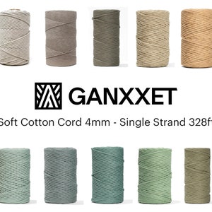 GANXXET Recycled Cotton Macrame Cord 4mm x 110yd Soft Cotton Single Strand Colored Rope Supplies for Decor Crafts Plant Wall Hangers 328ft