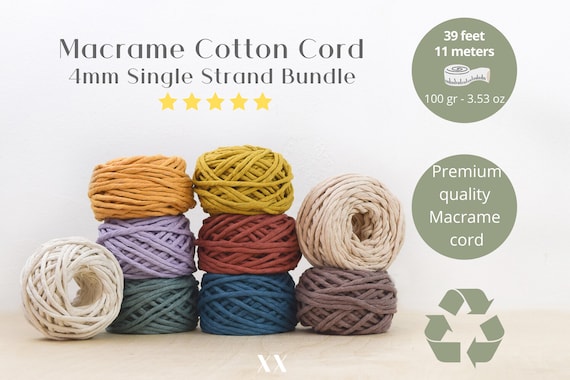 GANXXET MACRAME COTTON cord 4mm 75 ft bundles single strand cord; Macrame Earrings; Macrame Keychains; Macrame Jewelry; Macrame Charms