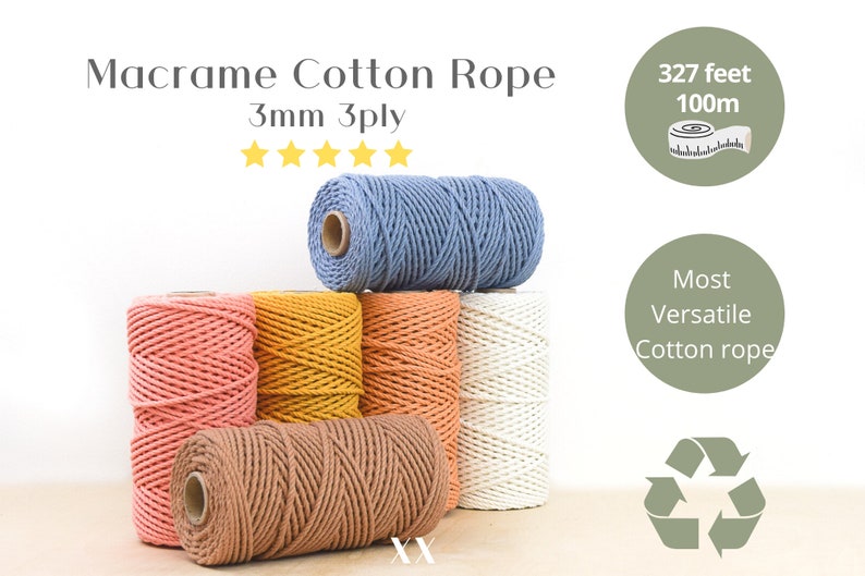 GANXXET MACRAME Cotton Cord 3 mm 3 strands Recycled cotton rope macrame 3mm 3 ply cord macrame cotton cord 3mm macrame cord image 1