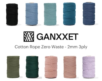 GANXXET Recycled Cotton Macrame Rope 2mm 3ply x 160 Yards Colored Cord Supplies for Weaving Crochet Decor Crafts & Plant Wall Hangers 480 ft