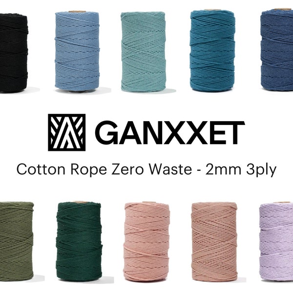 GANXXET Recycled Cotton Macrame Rope 2mm 3ply x 160 Yards Colored Cord Supplies for Weaving Crochet Decor Crafts & Plant Wall Hangers 480 ft