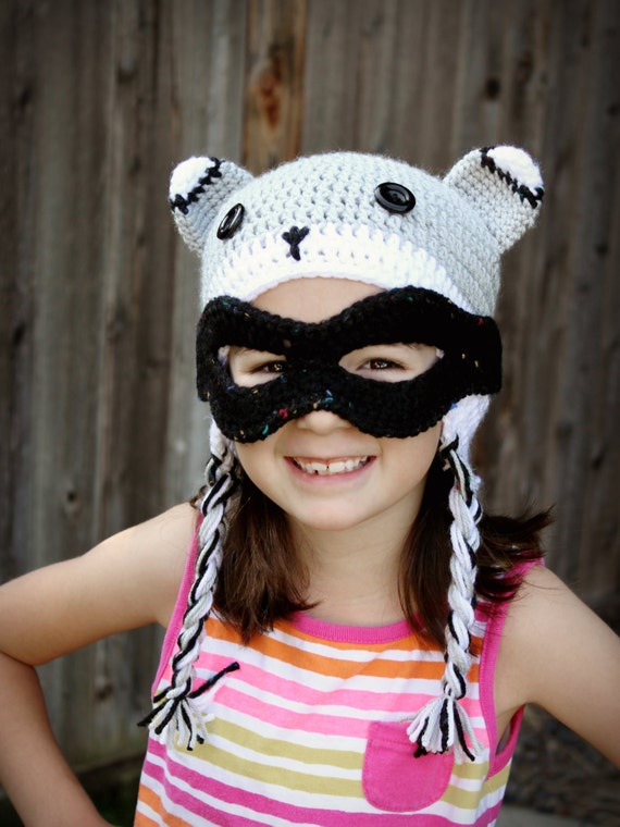 Crochet Raccoon Hat With Removable Mask 