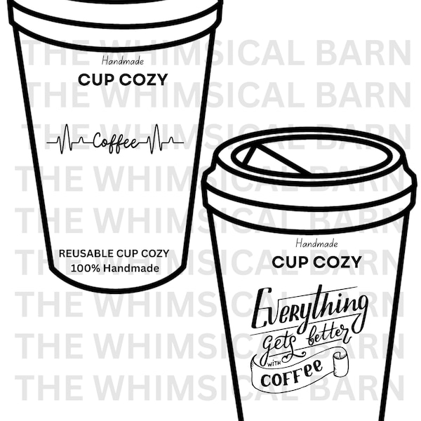 PRINTABLE Cup Cozy Display Cards 4 Cute Designs - Digital PDF - Coffee sleeve insert. Packaging template for handmade cup holders.