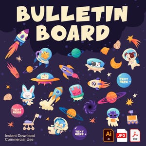 Space Bulletin Board Kit | Space Classroom Decor, Door Decor | Commercial Use | INSTANT DOWNLOAD | Digital Download | ai, jpg, pdf Files