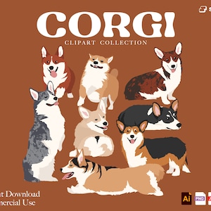 コーギー クリップアート バンドル | 即時ダウンロード | 商用利用 | コーギー svg | デジタル ダウンロード | ai.jpg.png.svg. ファイル、デジタル クリップアート