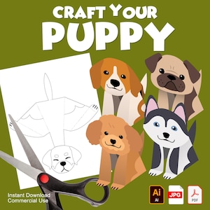 Puppy Paper Crafts | Perfect for Kids | Classrooms and Home Activities | INSTANT DOWNLOAD | Digital Download | ai, jpg, pdf Files