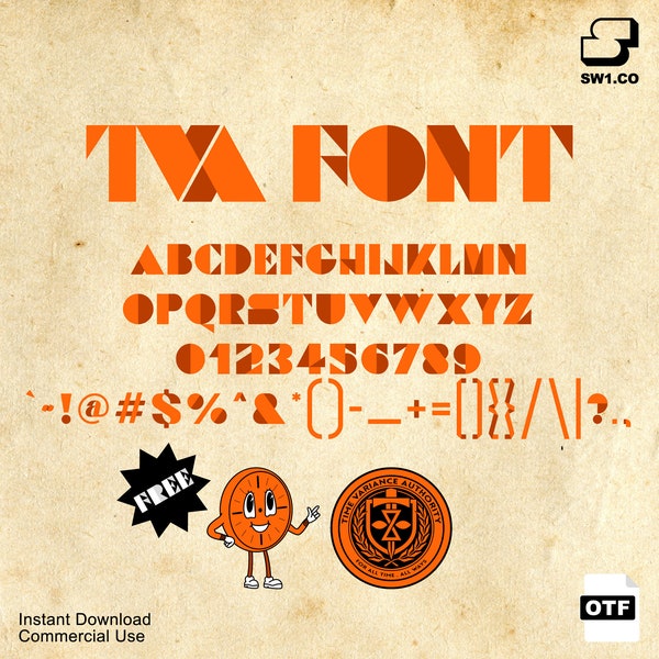 TVA Font Family INSTANT DOWNLOAD Commercial use, Loki Font, Time Variance Authority Font, Miss Minutes, tva Logo, otf. svg. jpg. png. eps.