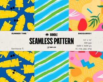 Summer Time Seamless Pattern Bundle,INSTANT DOWNLOAD,Digital Wallpaper,Wrapping Paper,Digital Paper,Fabric Printing,Digital,Commercial Use