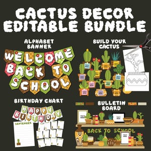 Cactus Decor Editable Bundle | Cactus Classroom Decor | Commercial Use | INSTANT DOWNLOAD | Digital Download | ai, svg, jpg, pdf file