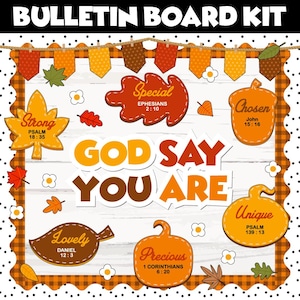 Groovy Pumpkin | Fall Bulletin Board God says you are | Christian Bulletin Board Kit | Commercial Use | INSTANT DOWNLOAD | Digital Download