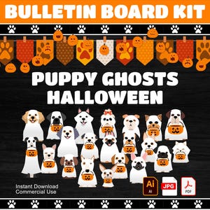 Puppy Ghosts Halloween Bulletin Board | Halloween Classroom Decor and Door Decor | Commercial Use | INSTANT DOWNLOAD | Digital Download