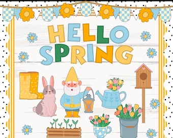 Hello Spring Bulletin Board Kit | Preschool Classroom Decor | Nursery Classroom Decor | Commercial Use | INSTANT DOWNLOAD | Digital Download