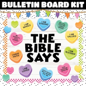 Biblical Affirmation Heart Bulletin Board Kit | Valentine&#39;s Day Bulletin Board | Classroom Decor | INSTANT DOWNLOAD | Digital Download