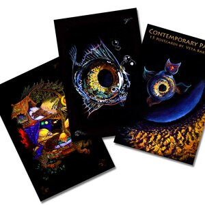 Pocztówki z realizmem magicznym. Stacjonarny wydruk pięknych, oryginalnych obrazów olejnych inspirowanych Palekh. Dostępne jako zestaw.