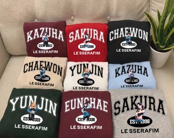 Le Sserafim Members Chibi Sweatshirt, Le Sserafim Unforgiven Album Shirt, Le Sserafim Kpop Chaewon, Yunjin, Kazuha, Eunchae, Sakura Shirt